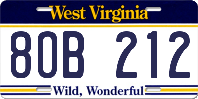 WV license plate 8OB212