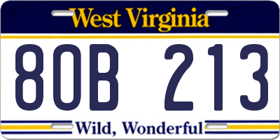 WV license plate 8OB213