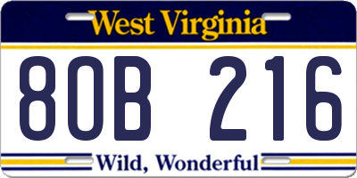 WV license plate 8OB216