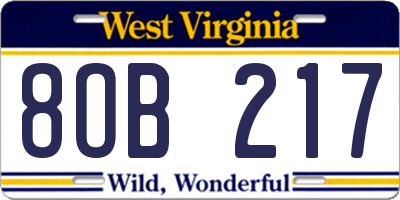 WV license plate 8OB217