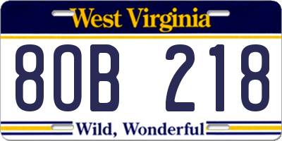 WV license plate 8OB218