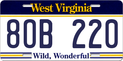 WV license plate 8OB220