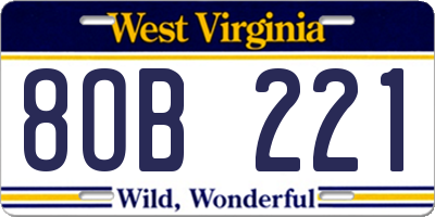WV license plate 8OB221