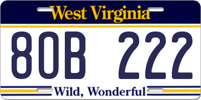 WV license plate 8OB222