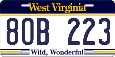 WV license plate 8OB223