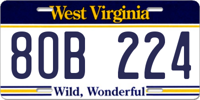 WV license plate 8OB224