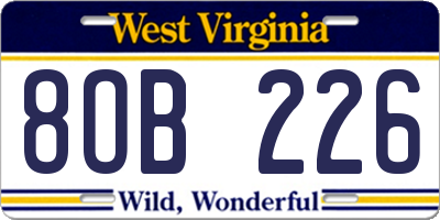 WV license plate 8OB226