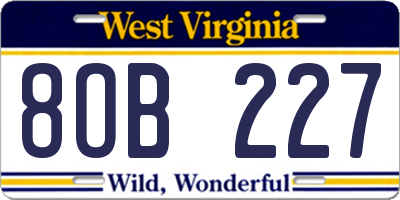 WV license plate 8OB227