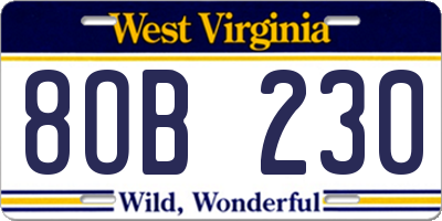 WV license plate 8OB230