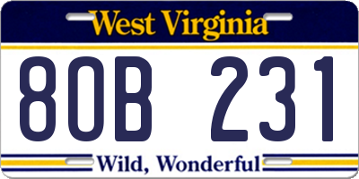 WV license plate 8OB231
