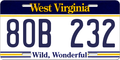 WV license plate 8OB232