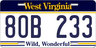 WV license plate 8OB233