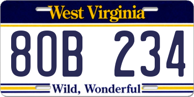 WV license plate 8OB234