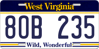 WV license plate 8OB235