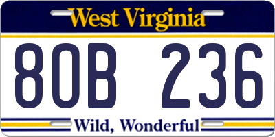 WV license plate 8OB236