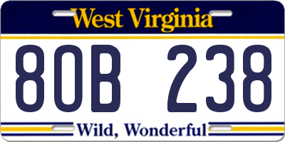 WV license plate 8OB238