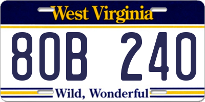 WV license plate 8OB240