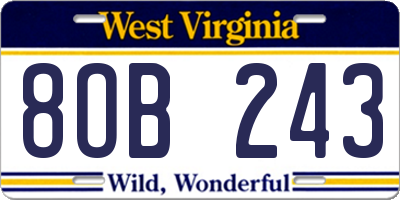WV license plate 8OB243
