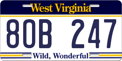 WV license plate 8OB247
