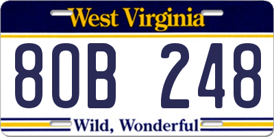 WV license plate 8OB248