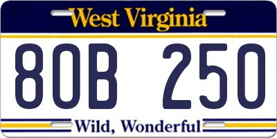 WV license plate 8OB250