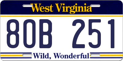 WV license plate 8OB251