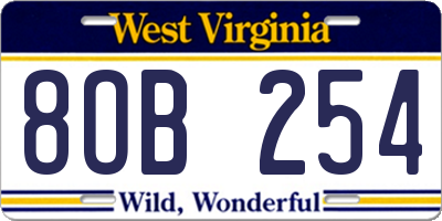 WV license plate 8OB254