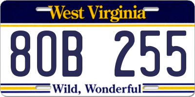 WV license plate 8OB255