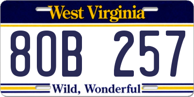 WV license plate 8OB257