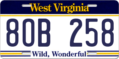 WV license plate 8OB258