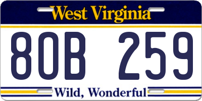 WV license plate 8OB259