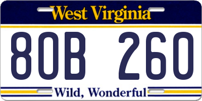 WV license plate 8OB260
