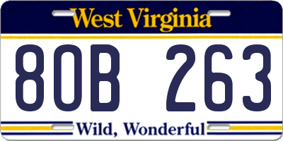 WV license plate 8OB263