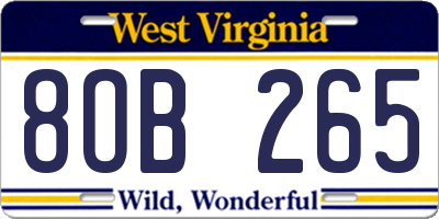 WV license plate 8OB265