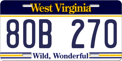 WV license plate 8OB270