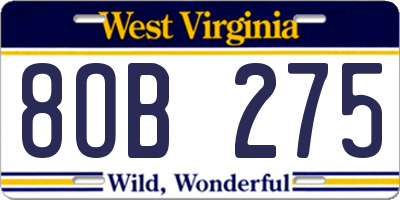 WV license plate 8OB275