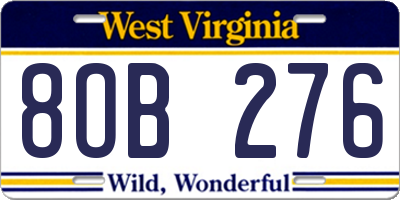 WV license plate 8OB276