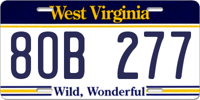 WV license plate 8OB277