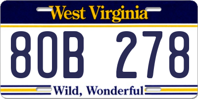 WV license plate 8OB278
