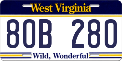 WV license plate 8OB280