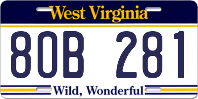 WV license plate 8OB281