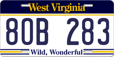 WV license plate 8OB283