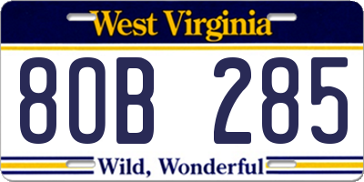 WV license plate 8OB285