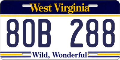 WV license plate 8OB288