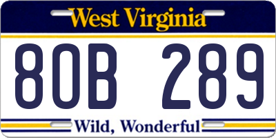 WV license plate 8OB289