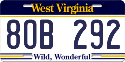 WV license plate 8OB292