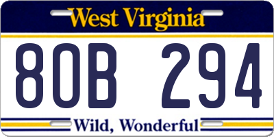 WV license plate 8OB294
