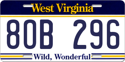 WV license plate 8OB296