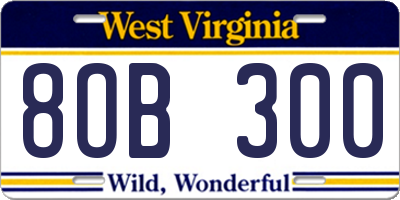 WV license plate 8OB300
