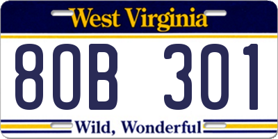 WV license plate 8OB301